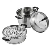 Steamer Pot 11in/28cm, 3 Tier Steamer Pot for Cooking with 8.5QT Stock Pot, Vegetable Steamer & 2 Steaming Tray, Food-Grade 304 Stainless Steel Food Steamer Cookware for Gas Electric Stove Grill